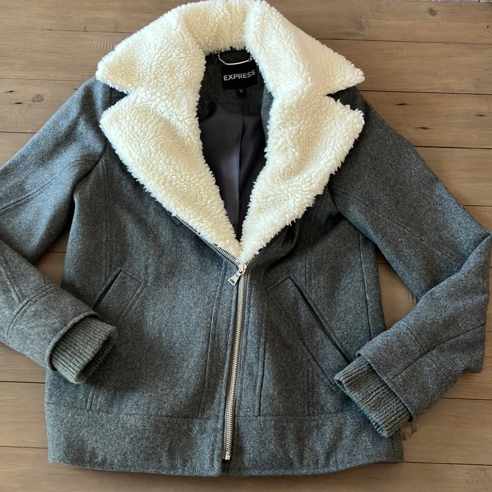 Express Gray Shearling-Lined Women's Jacket - image 1
